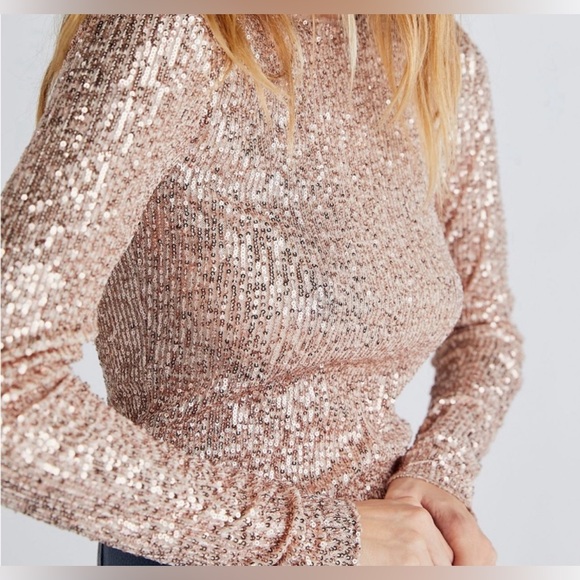 Free People Tops - Free People White Rose Long Sleeve Stretch Sequin Tee. NEW NO TAG. Never worn.